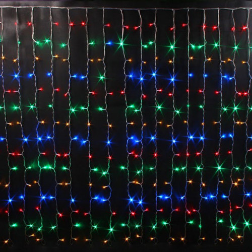 Светодиодный облегченный занавес 2*1.5 м., 220V, 300 разноцветных LED ламп, прозрачный ПВХ провод, Rich LED (RL-CS2*1.5-T/M)