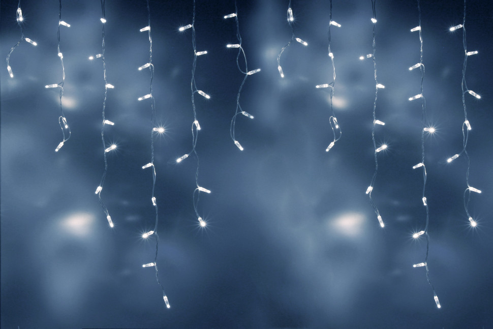 Светодиодная бахрома 144 холодных белых LED ламп, 3*0.9 м., 220В, статика, прозрачный провод ПВХ, Teamprof (TPF-i3*0.9-CT/W)