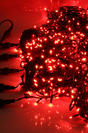 Комплект гирлянд 5 нитей по 20 м, 24В, 1000 красных LED ламп, статика, черный провод ПВХ, Teamprof (TPF-S5*20-B/R)
