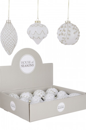 Набор стеклянных шаров Королевский Каприз 80 мм., 12 шт., белый, House of Seasons (84513)