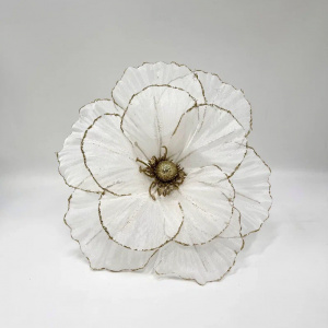 Декоративный цветок Воздушный поток 27 см., белый с золотом, на клипсе, органза, Christmas DeLuxe (13530)