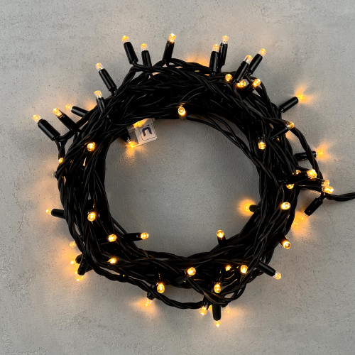 Светодиодная гирлянда с колпачком 75 экстра теплых белых LED ламп 10 м., 24В., черный каучуковый провод, IP65, LTC (LL75-1-1EWW)