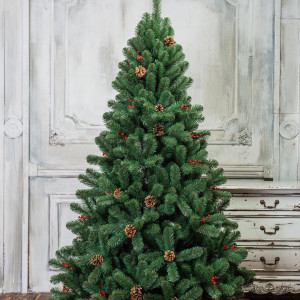 Искусственная елка Новогодняя сказка с шишками и ягодами 150 см., мягкая хвоя, ЕлкиТорг (15150)