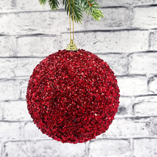 Шар новогодний Бисер 20 см., красный, пенопласт, Christmas DeLuxe (11838)