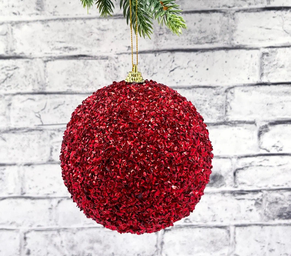 Шар новогодний Бисер 20 см., красный, пенопласт, Christmas DeLuxe (11838)