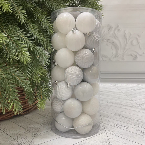 Набор пластиковых шаров Калейдоскоп 60 мм., белый перламутр, 35 шт., Christmas DeLuxe (89284)