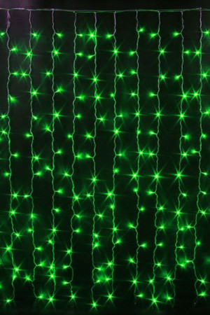 Светодиодный облегченный занавес 2*1.5 м., 220V, 300 зеленых LED ламп, прозрачный ПВХ провод, Rich LED (RL-CS2*1.5-T/G)