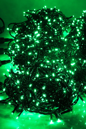 Комплект гирлянд 5 нитей по 20 м, 24В, 1000 зеленых LED ламп, статика, черный провод ПВХ, Teamprof (TPF-S5*20-B/G)