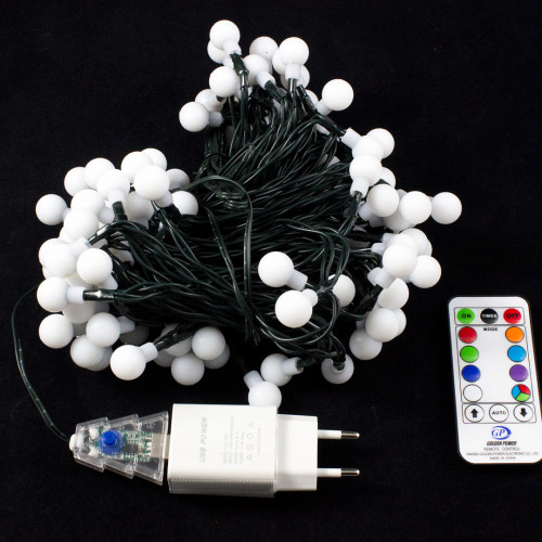 Светодиодная нить шарики с пультом 11,5 м., 220V, 96 разноцветных LED ламп, диаметр шарика 1.6 см, черный провод, Winner Light (m.01.5B.96-1.6ball)