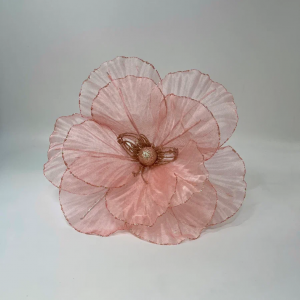 Декоративный цветок Воздушный поток 27 см., розовый, на клипсе, органза, Christmas DeLuxe (13528)