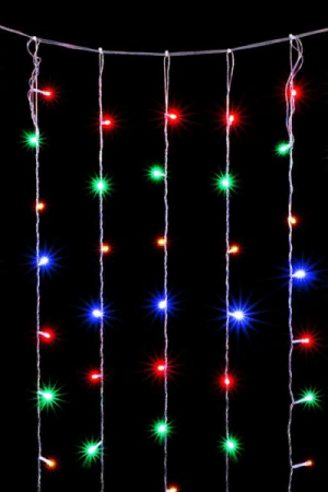  Светодиодный занавес 2*2 м., 400 разноцветных LED ламп, облегченный, прозрачный провод ПВХ, LTC (PPCL400NOT-10-2M)