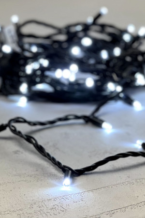 Светодиодная гирлянда с колпачком 75 холодных белых LED ламп 10 м., 24В., черный каучуковый провод, IP65, LTC (LL75-1-1W)