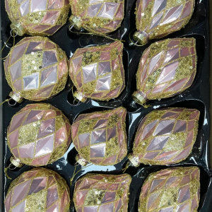 Набор стеклянных украшений Миледи  80 мм., 12 шт., розовый , Christmas DeLuxe (86804)