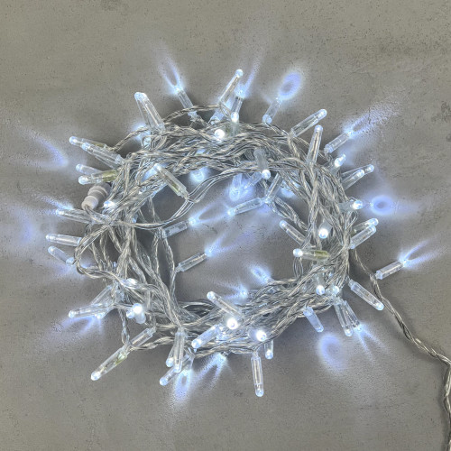 Светодиодная гирлянда с колпачком 100 холодных белых LED ламп 10 м., 220-230 В., прозрачный провод ПВХ, IP65, LTC (PST100CAP-10-2W)