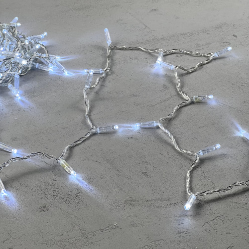 Светодиодная гирлянда с колпачком 100 холодных белых LED ламп 10 м., 220-230 В., прозрачный провод ПВХ, IP65, LTC (PST100CAP-10-2W)