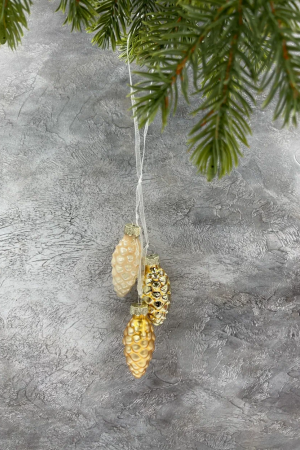 Набор стеклянных украшений Гроздь Шишек, 3 шт., 6 см., золото, жемчужный, Christmas DeLuxe (89876)