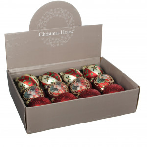 Стеклянный шар, диаметр 80 мм, цвет красный, зеленый, золото 1 шт, House of seasons (83113)