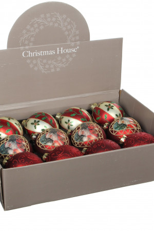 Стеклянный шар, диаметр 80 мм, цвет красный, зеленый, золото 1 шт, House of seasons (83113)