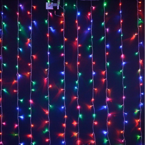 Светодиодный RGB занавес Хамелеон 1.5*2 м., 220V, 200 разноцветных LED ламп, прозрачный ПВХ провод, Rich LED (RL-CS1.5*2-T/ARGB)