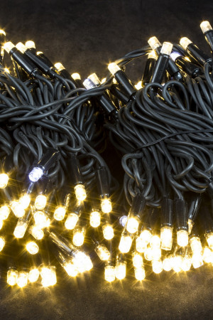 Светодиодная нить с мерцающим диодом 20 м., 220V, 200 теплых белых LED ламп, черный каучук, соединяемая, Winner Light (ww.01.7B.200+)