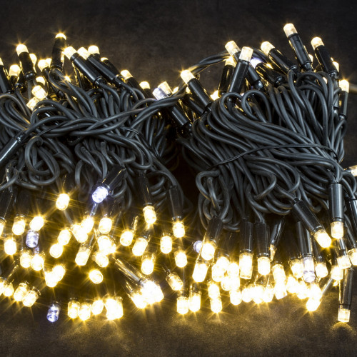 Светодиодная нить с мерцающим диодом 20 м., 220V, 200 теплых белых LED ламп, черный каучук, соединяемая, Winner Light (ww.01.7B.200+)