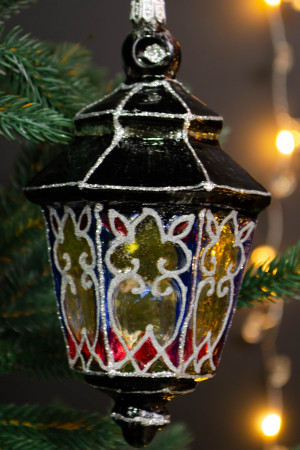 Елочное украшение Фонарь праздничный h-13 см., стекло, Витус (55483)