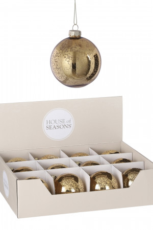 Набор стеклянных шаров Эврика 80 мм., 12 шт., золотой, House of Seasons (85799)