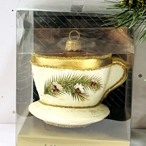 Елочное украшение Чашка с веточкой, стекло, 7,5 см., 1 шт., Irena CO (51028)