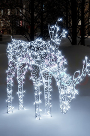 Светодиодная фигура Олень ажурный, пьющий 1,1 м., динамика, белый, Conso (OL83)