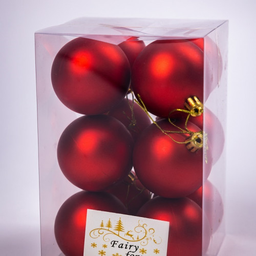 Набор пластиковых шаров Вероника 60 мм., красный матовый, 12 шт., ЕлкиТорг (150200)