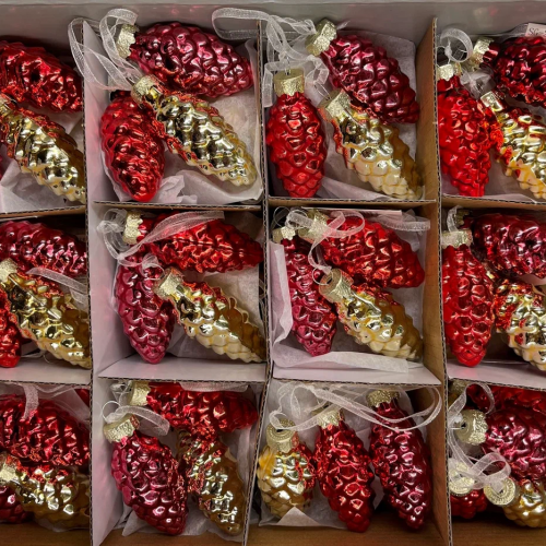 Набор стеклянных украшений Гроздь Шишек, 3 шт., 6 см., золото, красный, темно-красный, Christmas DeLuxe (89875)