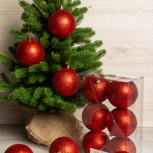 Набор пластиковых шаров Анет 80 мм., красный глиттер, 6 шт., ЕлкиТорг (150346)