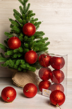 Набор пластиковых шаров Анет 80 мм., красный глиттер, 6 шт., ЕлкиТорг (150346)