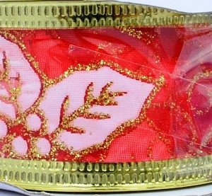 Лента для украшения узкая красная с узором 2,5 см х 2,7 м. (523101)