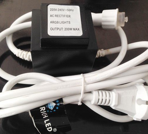 Блок питания для гирлянд RGB 1.5 м., 220V, 10А, белый провод, Rich LED (RL-220AC/DC-10A-ARGB)