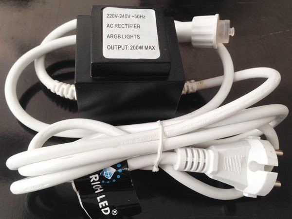 Блок питания для гирлянд RGB 1.5 м., 220V, 10А, белый провод, Rich LED (RL-220AC/DC-10A-ARGB)