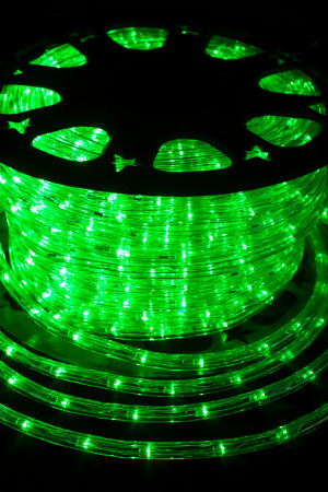 Дюралайт круглый Ø 10.5 мм., 220V, 3-жилы, зеленые LED лампы 24 шт на 1 м., бухта 50 м, силикон, Winner (05.50.10,5.24G)