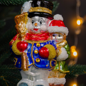 Елочное украшение Снеговик с метлой h-13 см., стекло, Витус (56027)