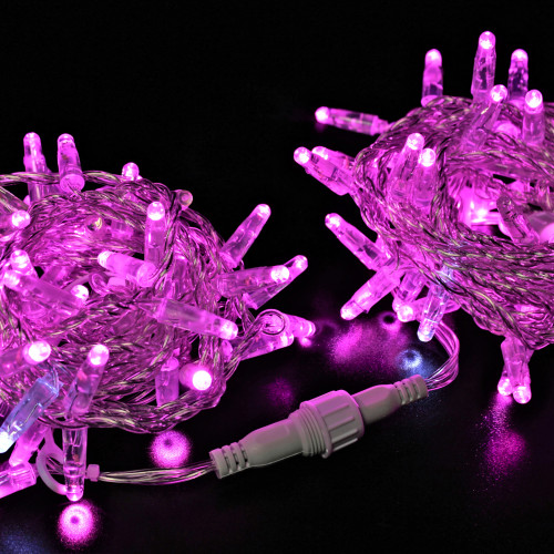 Светодиодная нить 100 розовых LED ламп, 10 м., 220В, мерцание, прозрачный провод ПВХ, Teamprof (TPF-S10CF-24V-CT/P)