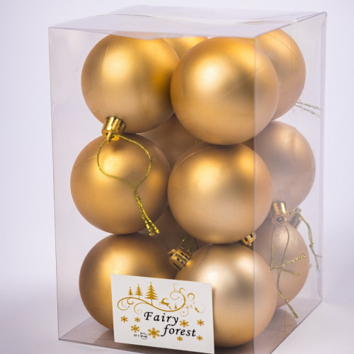 Набор пластиковых шаров Вероника 60 мм., золотой матовый, 12 шт., ЕлкиТорг (150201)