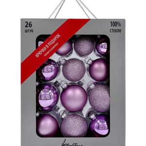Набор стеклянных шаров Лавандовый микс 26 шт., Christmas DeLuxe (86774)