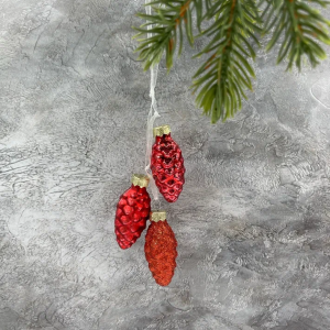 Набор стеклянных украшений Гроздь Шишек, 3 шт., 6 см., красный, Christmas DeLuxe (89878)