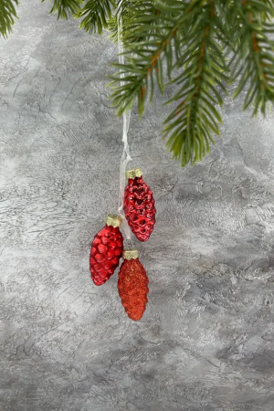 Набор стеклянных украшений Гроздь Шишек, 3 шт., 6 см., красный, Christmas DeLuxe (89878)