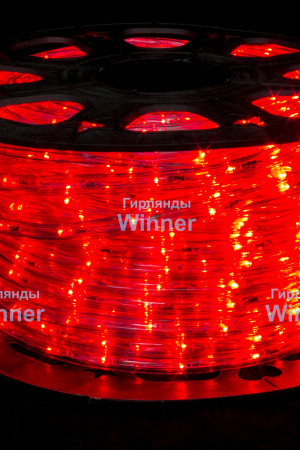 Дюралайт круглый Ø 10.5 мм., 220V, 3-жилы, красные LED лампы 24 шт на 1 м., бухта 50 м, силикон, Winner (05.50.10,5.24R)