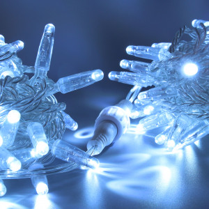 Светодиодная нить 100 холодных белых LED ламп, 10 м., 220В, статика,  прозрачный провод ПВХ, Teamprof (TPF-S10C-220V-CT/W)