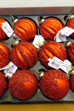 Набор стеклянных шаров Ларанж 80 мм., 12 шт., красный, House of Seasons (84020) 