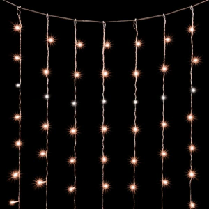 Светодиодный занавес 2*2 м., 400 экстра теплых белых LED ламп, мерцание, облегченный, прозрачный провод ПВХ, LTC (PCL400NOTBLW-10-2EWW)