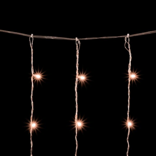 Светодиодный занавес 2*2 м., 400 экстра теплых белых LED ламп, мерцание, облегченный, прозрачный провод ПВХ, LTC (PCL400NOTBLW-10-2EWW)