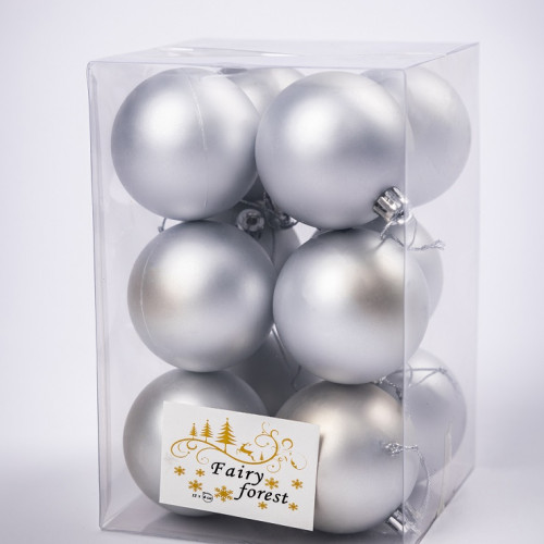 Набор пластиковых шаров Вероника 60 мм., серебро матовый, 12 шт., ЕлкиТорг (150202)