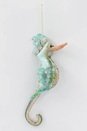 Винтажное укпашение Сокровища Посейдона - Морской Конек 8х23 см., голубой,1 шт., Christmas DeLuxe (86636)